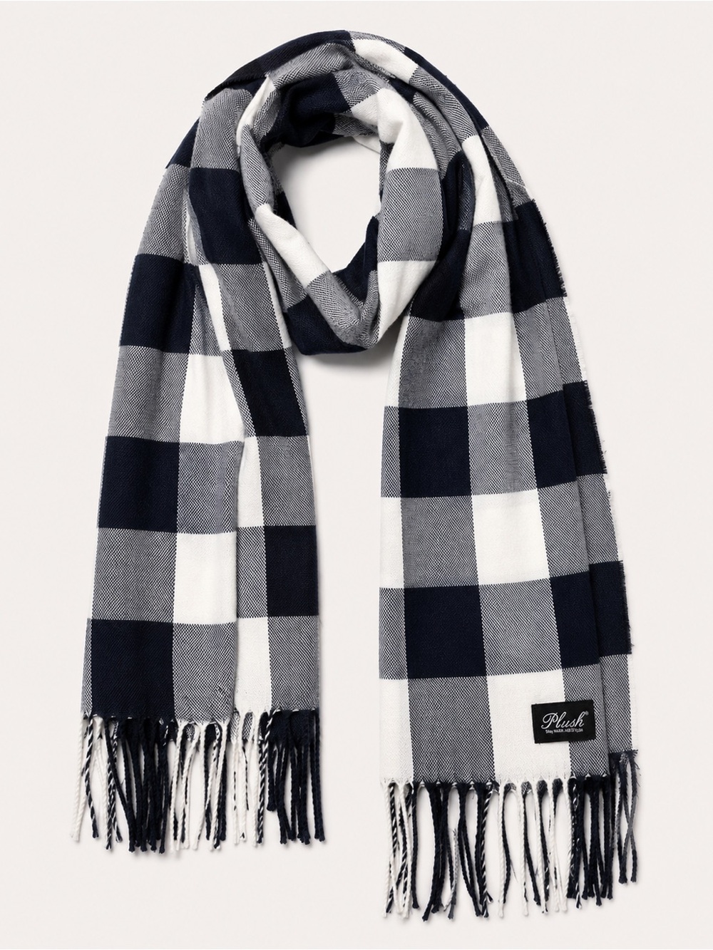 Lush Navy, Black & White Check Scarf for Men
